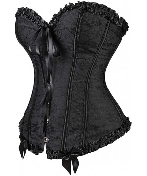 Bustiers & Corsets Womens Floral Black Lace Trim Corset Overbust Waist Cincher Bustier Top - 815black - C9199OHNZRI