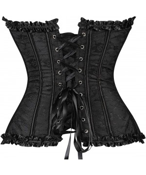 Bustiers & Corsets Womens Floral Black Lace Trim Corset Overbust Waist Cincher Bustier Top - 815black - C9199OHNZRI