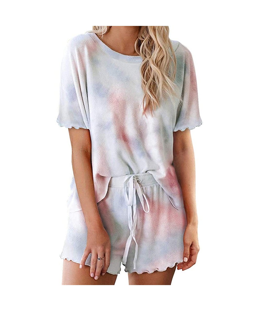 Sets Women Tie Dye Printed Sleepwear- Print Tee and Shorts Pajama Set-Long Sleeve Tops and Pants Pjs Loungewear Nightwear - O...