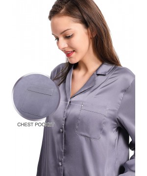 Sets Satin Pajama Set for Women Long Sleeve Button-Down Sleepwear Loungewear Nightwear Soft PJs S~XL - Purple Gray - C818U5H2W0W