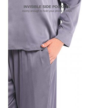 Sets Satin Pajama Set for Women Long Sleeve Button-Down Sleepwear Loungewear Nightwear Soft PJs S~XL - Purple Gray - C818U5H2W0W