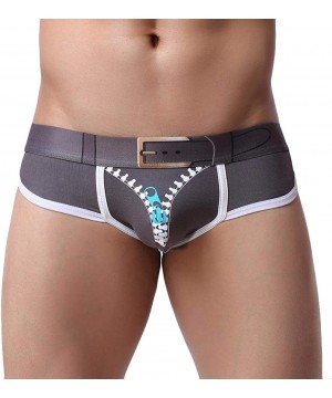 Briefs Men's Soft Zipper Print Briefs Underpants Knickers Shorts Sexy Underwear - Gray - C118HCUDTUH