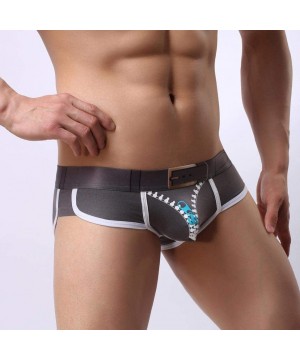 Briefs Men's Soft Zipper Print Briefs Underpants Knickers Shorts Sexy Underwear - Gray - C118HCUDTUH