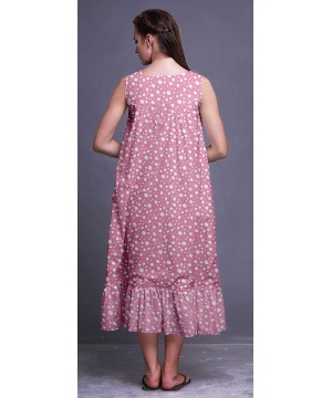 Nightgowns & Sleepshirts Sleeveless Cotton Nightgowns for Women Printed Mid-Calf Length Sleepwear - Light Pink2 - C418TX4D3SS