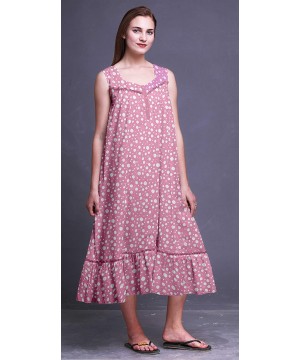 Nightgowns & Sleepshirts Sleeveless Cotton Nightgowns for Women Printed Mid-Calf Length Sleepwear - Light Pink2 - C418TX4D3SS