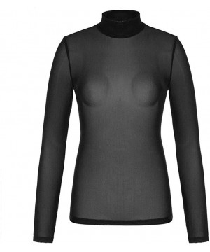 Shapewear Womens Long Sleeve High Neck Arm Shaper Top Sheer Mesh Yoke Casual Blouse Shirt - Black - C8193WEMO0W