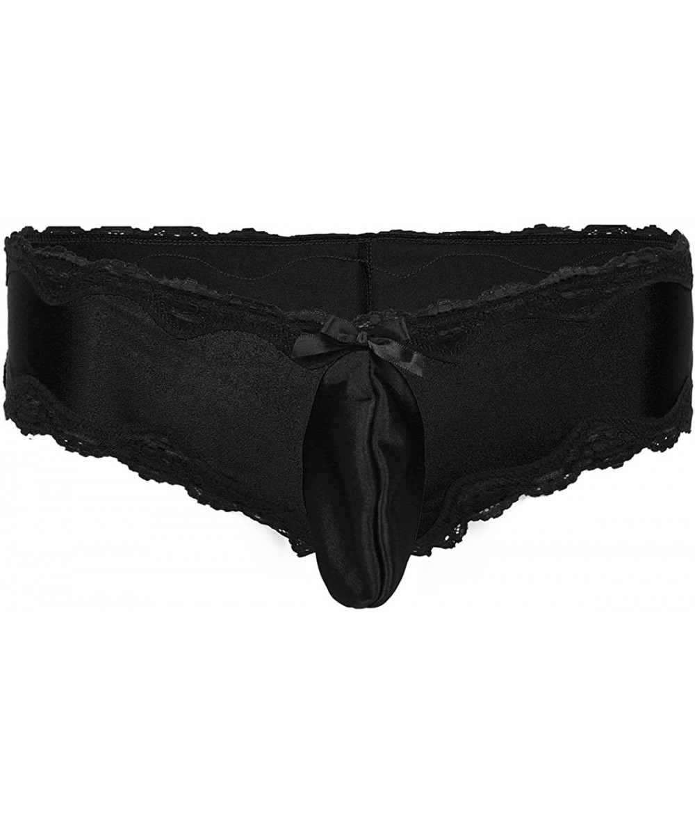 Briefs Men's Lace Floral Bikini Briefs Underwear Sissy Pouch Crossdress Panties - Black - CH18E8X7YSA