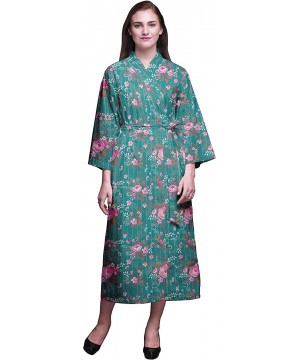 Robes Printed Crossover Robes Bridesmaid Getting Ready Shirt Dresses Bathrobes for Women - Teal Green - CJ18T6ZARKM