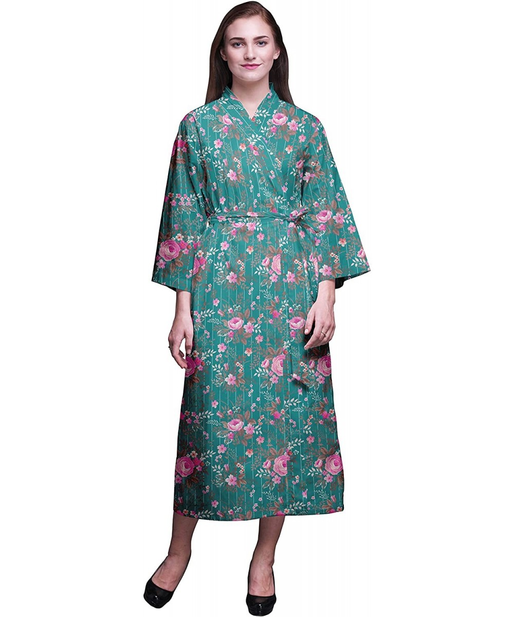 Robes Printed Crossover Robes Bridesmaid Getting Ready Shirt Dresses Bathrobes for Women - Teal Green - CJ18T6ZARKM