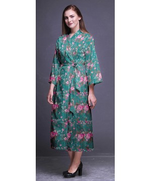 Robes Printed Crossover Robes Bridesmaid Getting Ready Shirt Dresses Bathrobes for Women - Teal Green - CJ18T6ZARKM