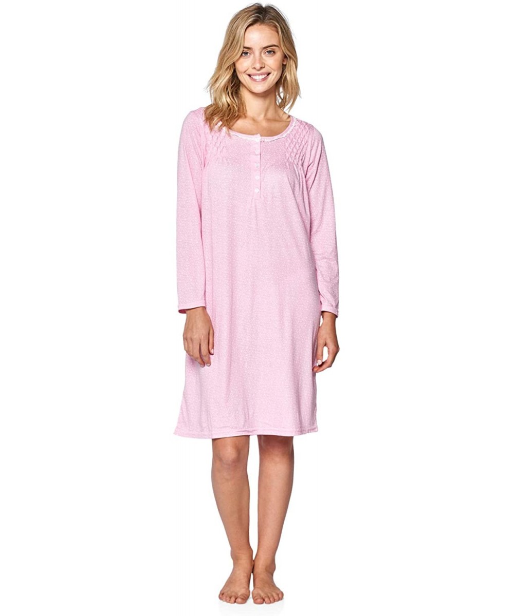 Nightgowns & Sleepshirts Women's Cotton Blend Long Sleeve Nightgown - Stars Pink - C318M56TQIK