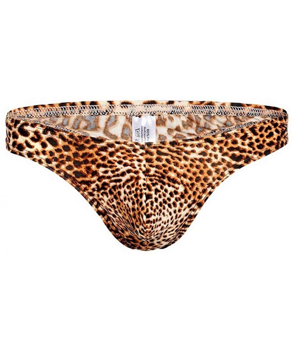 G-Strings & Thongs Men's Leopard Low Rise T-Back Thongs- Mens Thongs Underwear Sexy - Yellow - CM18YCK80OO