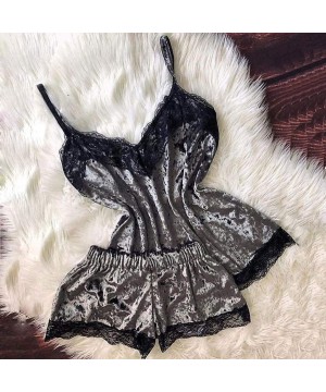 Sets Women Sexy Lingerie Camisole Bow Shorts V-Neck Tops 2020 Lace Pajamas Sleepwear Set Underswear - C-gray - CD194AQXESO