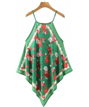 Camisoles & Tanks Women's Floral Print Handkerchief Hem Bandana Sundress Loungewear Sleep Blouse Dress - Green Floral - CM19D...