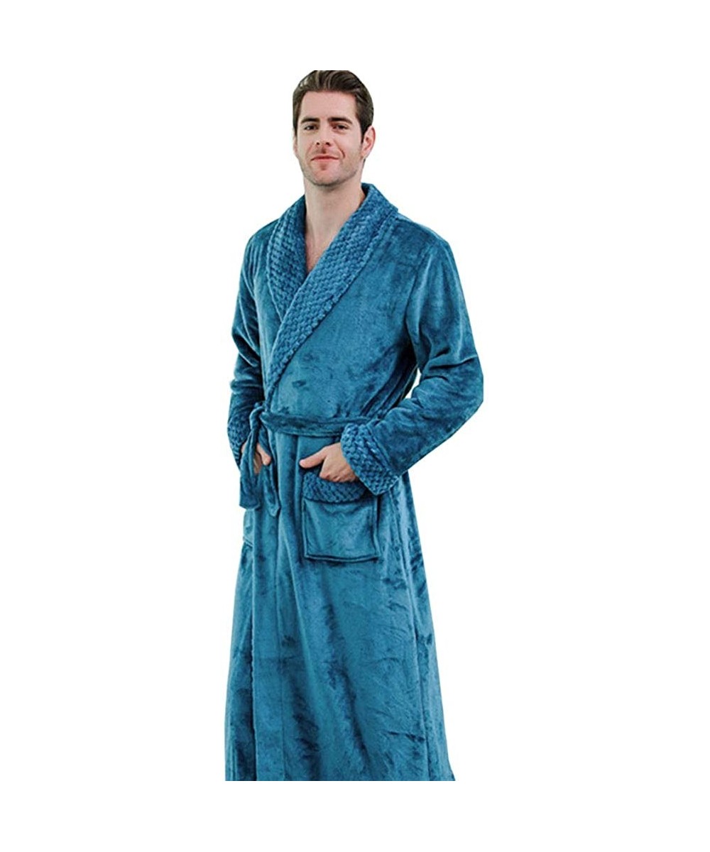 Robes Long Bath Robe- Warm Solid Bathrobe- House Coat Pajamas for Men Couples - Blue-a2 - CM193C2SG28