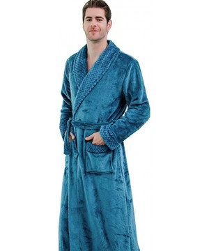 Robes Long Bath Robe- Warm Solid Bathrobe- House Coat Pajamas for Men Couples - Blue-a2 - CM193C2SG28