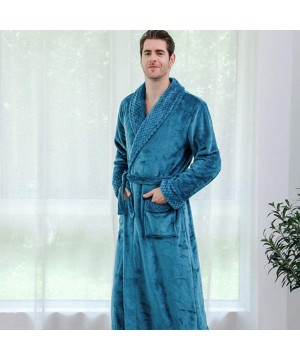 Robes Long Bath Robe- Warm Solid Bathrobe- House Coat Pajamas for Men Couples - Blue-a2 - CM193C2SG28