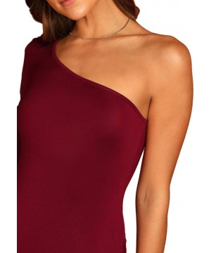 Shapewear Women's Sexy One Shoulder Off Long Sleeve Bodysuit - Burgundy - CL18NEXKSOL