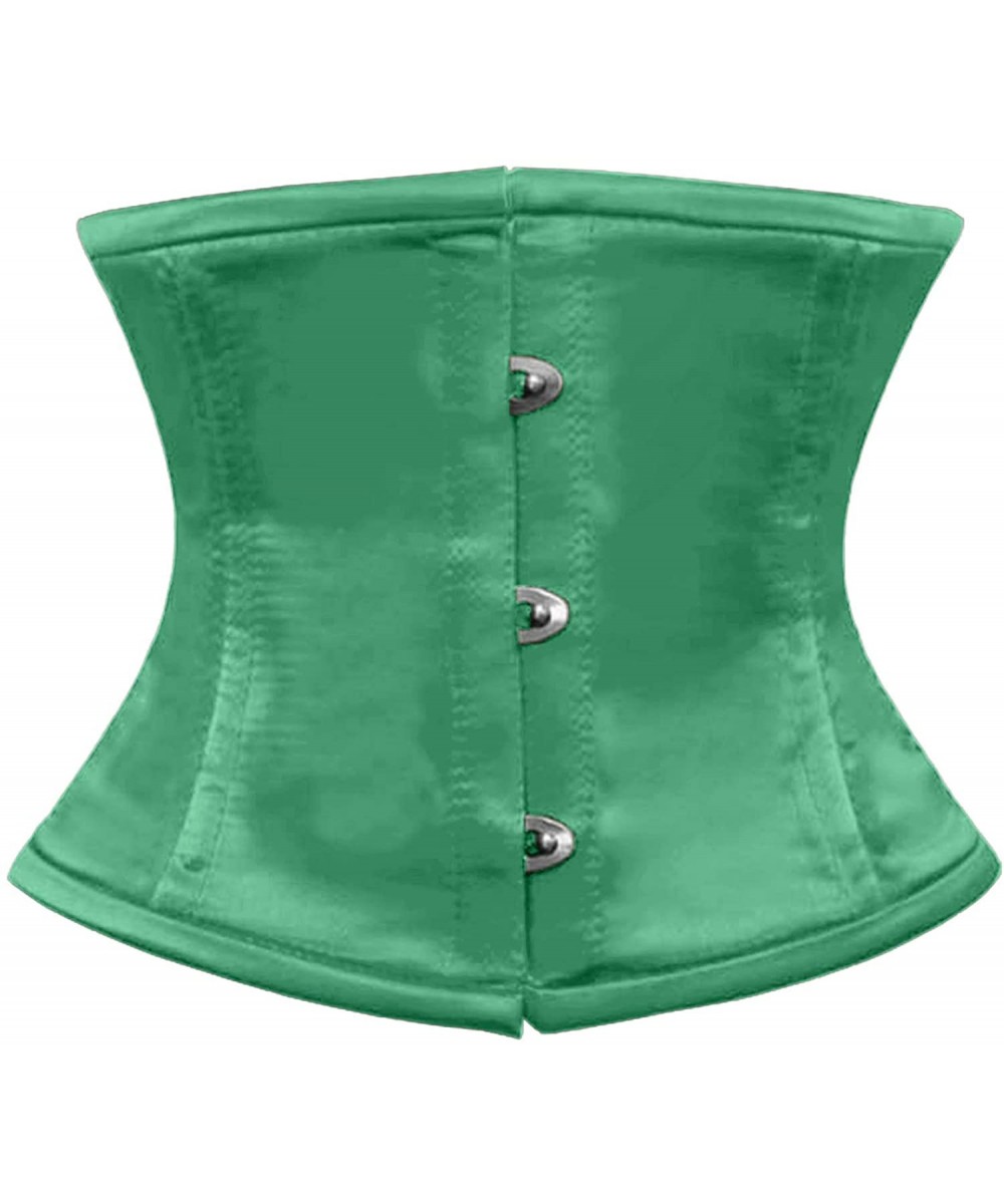 Shapewear Heavy Duty 18/26 Double Steel Boned Waist Training Cincher Waspie Underbust Tight Shaper Corset - Dark Green Satin-...