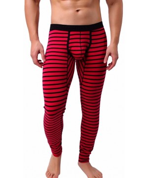 Thermal Underwear Mens Striped Breathe Patchwork Low Rise Leggings Long Johns Thermal Pant - Red - C01898Z5H24