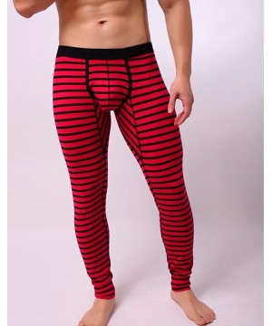 Thermal Underwear Mens Striped Breathe Patchwork Low Rise Leggings Long Johns Thermal Pant - Red - C01898Z5H24