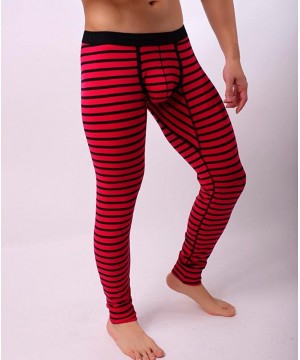 Thermal Underwear Mens Striped Breathe Patchwork Low Rise Leggings Long Johns Thermal Pant - Red - C01898Z5H24