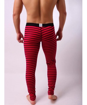 Thermal Underwear Mens Striped Breathe Patchwork Low Rise Leggings Long Johns Thermal Pant - Red - C01898Z5H24