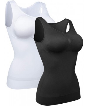 Shapewear Womens Shapewear Tank Top Activewear Seamless Tummy Control Shaper Camisole with Removable Pads - Black+white - CD1...