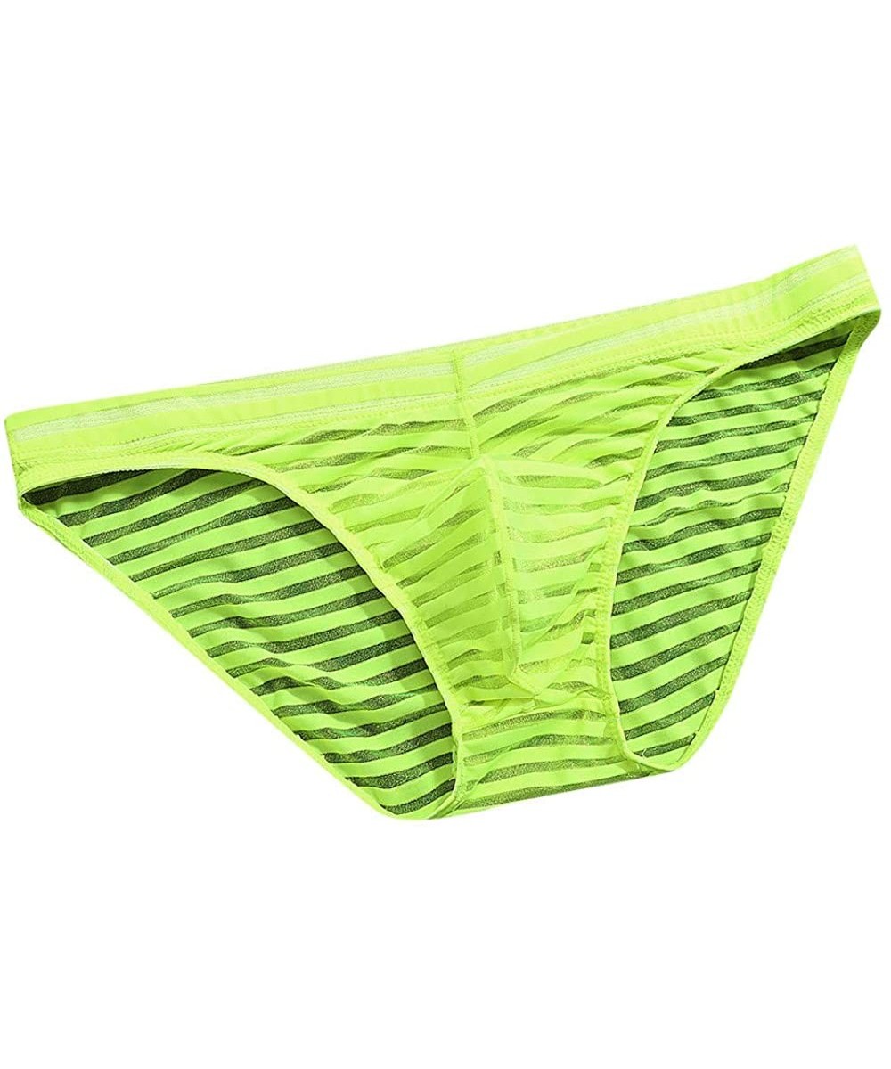 Briefs Men's Thongs Bikini Underwear Striped Underpants Lightweight Breathable Stretch Low Waist Panties - Green - C118O9C5SAH