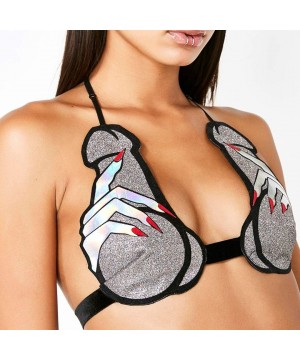 Camisoles & Tanks Women's Sexy Buckle Bandeau Bra Crop Tops - Bralette Tops for Festivals- Raves - Silver - CR18A8XYAM8