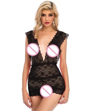 Garters & Garter Belts New Sexy V-Neck Women Lace Lingerie Bodysuit Pajamas Nightdress Sleepwear S-3XL - Black - CG199U8YGQQ