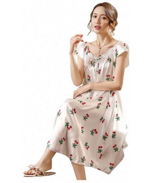 Nightgowns & Sleepshirts Ladies Nightgown Sleepwear Small Flower Women Nightgowns Printed Silk Nightwear for Summer Autumn - ...