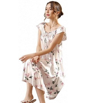 Nightgowns & Sleepshirts Ladies Nightgown Sleepwear Small Flower Women Nightgowns Printed Silk Nightwear for Summer Autumn - ...