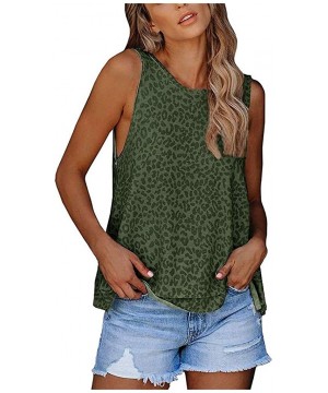 Thermal Underwear Womens Flowy Leopard Print Tank Tops Summer Loose Sleeveless Scoop Neck Tunic Blouse - Army Green - C21977K...