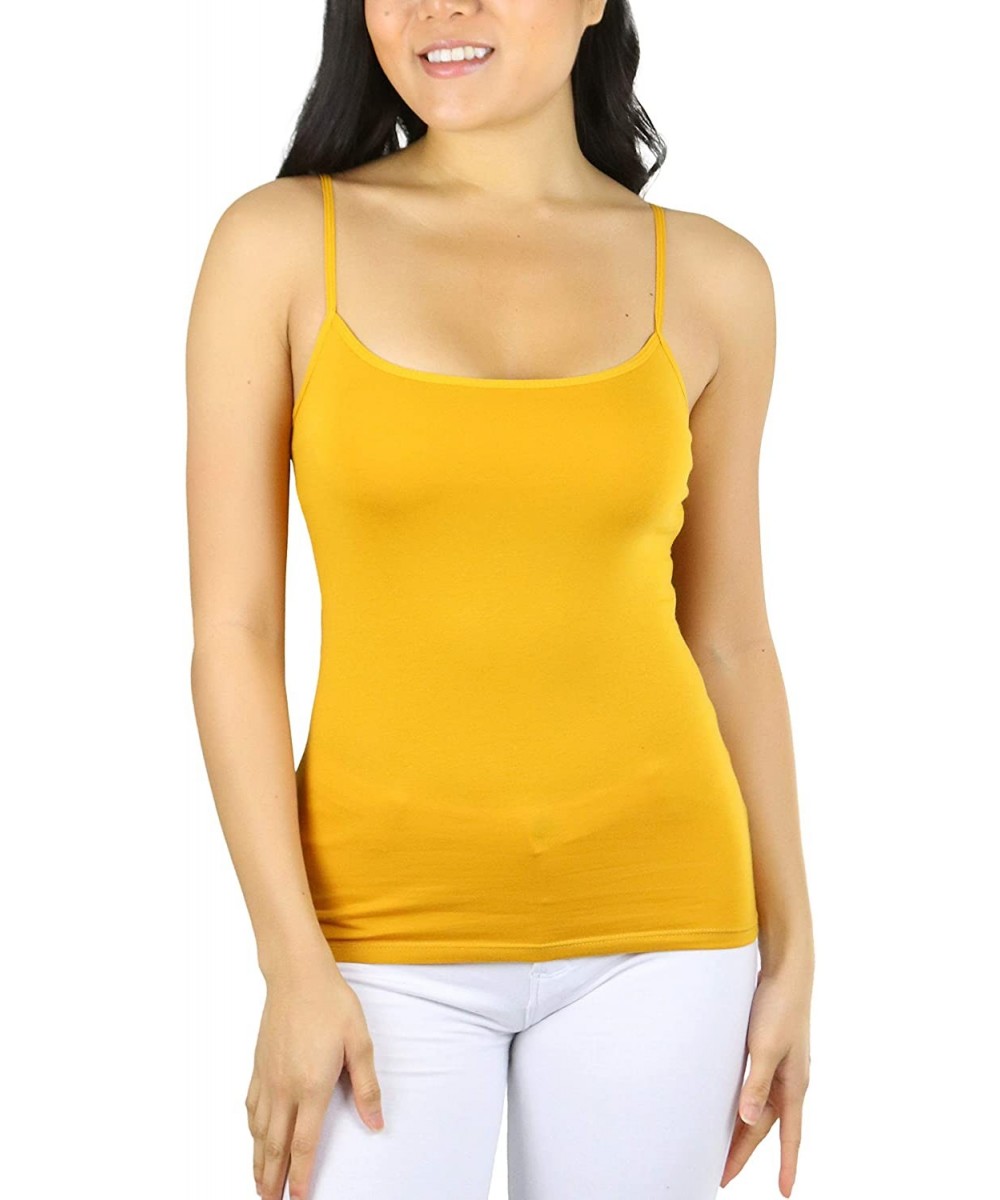 Camisoles & Tanks Women's Adjustable Spaghetti Strap Cropped Cami with Shelf Bra - Mustard - CM195AZD69A