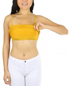 Camisoles & Tanks Women's Adjustable Spaghetti Strap Cropped Cami with Shelf Bra - Mustard - CM195AZD69A