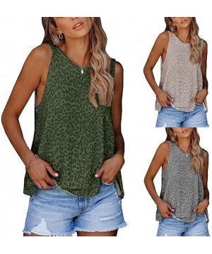 Thermal Underwear Womens Flowy Leopard Print Tank Tops Summer Loose Sleeveless Scoop Neck Tunic Blouse - Army Green - C21977K...