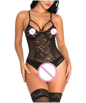 Baby Dolls & Chemises Women Teddy Lingerie One Piece Babydoll Mini Bodysuit Black Sexy Lace Fishnet Mesh See Through Underwea...