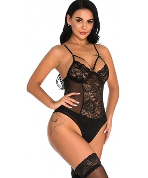 Baby Dolls & Chemises Women Teddy Lingerie One Piece Babydoll Mini Bodysuit Black Sexy Lace Fishnet Mesh See Through Underwea...