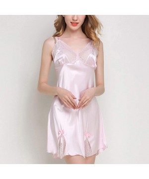 Sets Lace Babydoll Nightgown Women Cami Satin Sexy Sling Pajamas V Neck Sleepwear Nighty Chemise Mini Teddy Dress Pink - CX19...