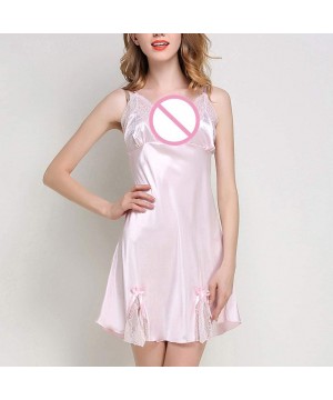 Sets Lace Babydoll Nightgown Women Cami Satin Sexy Sling Pajamas V Neck Sleepwear Nighty Chemise Mini Teddy Dress Pink - CX19...