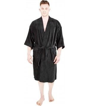 Robes Mens Bathrobe Terry Cloth Cotton Spa Robe Comfy Absorbent - Black - CY18Y3KXSIZ