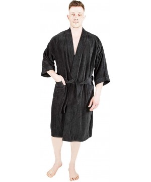 Robes Mens Bathrobe Terry Cloth Cotton Spa Robe Comfy Absorbent - Black - CY18Y3KXSIZ