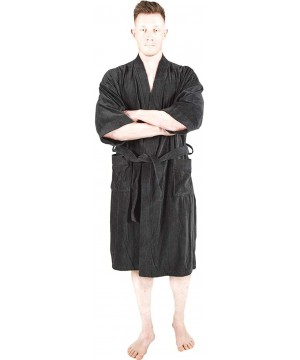 Robes Mens Bathrobe Terry Cloth Cotton Spa Robe Comfy Absorbent - Black - CY18Y3KXSIZ