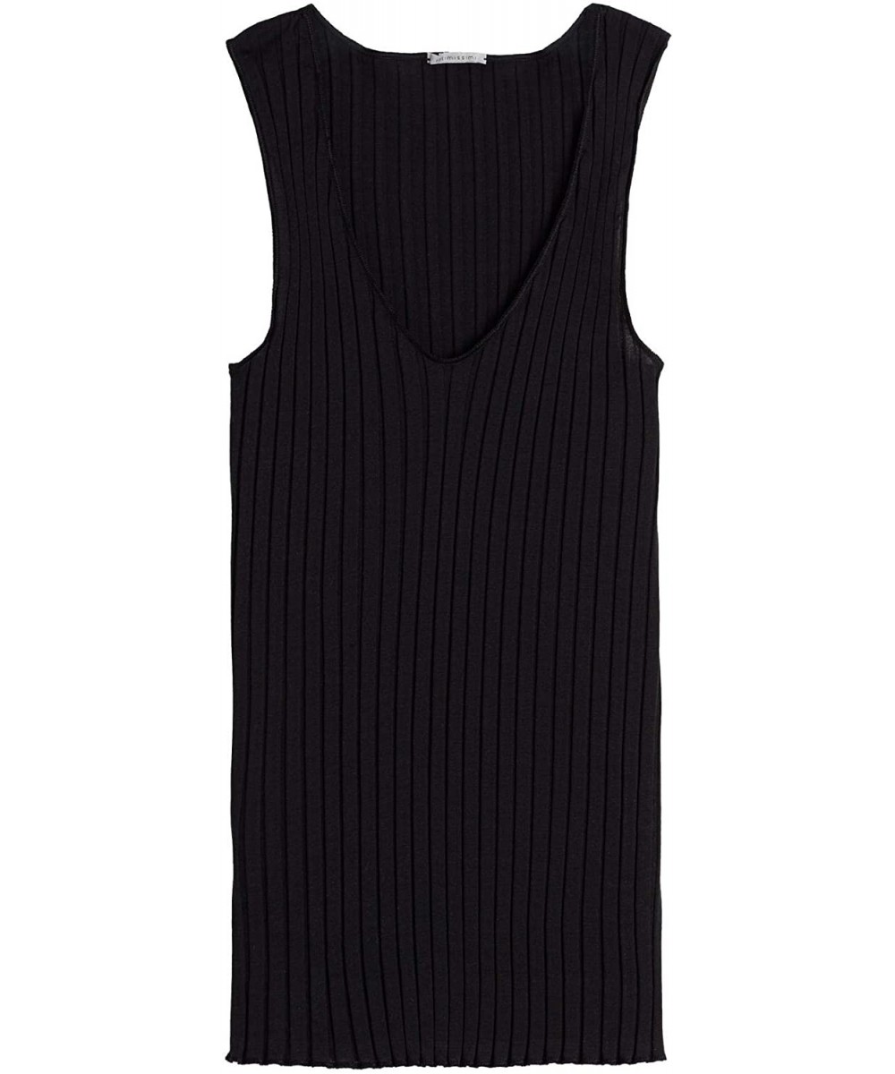 Camisoles & Tanks Womens Tubular V-Neck Cotton/Silk Camisole with Wide Shoulder Straps - Black - 019 - Black - CU19686D6IR