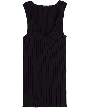 Camisoles & Tanks Womens Tubular V-Neck Cotton/Silk Camisole with Wide Shoulder Straps - Black - 019 - Black - CU19686D6IR