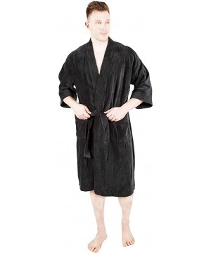 Robes Mens Bathrobe Terry Cloth Cotton Spa Robe Comfy Absorbent - Black - CY18Y3KXSIZ