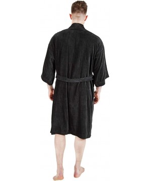 Robes Mens Bathrobe Terry Cloth Cotton Spa Robe Comfy Absorbent - Black - CY18Y3KXSIZ