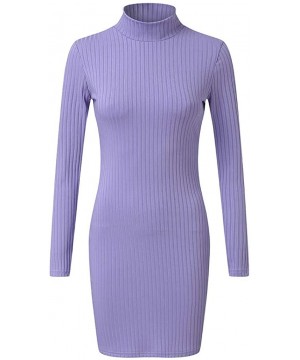 Tops Women Holiday Style Sexy Solid Long Sleeve Casual Mini Dress - Purple - CI193K2MWNY