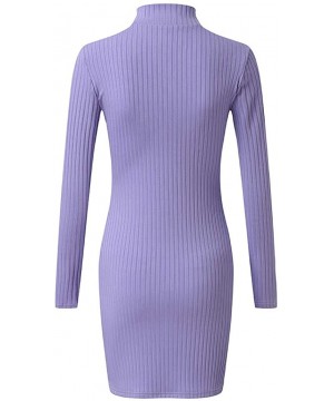 Tops Women Holiday Style Sexy Solid Long Sleeve Casual Mini Dress - Purple - CI193K2MWNY